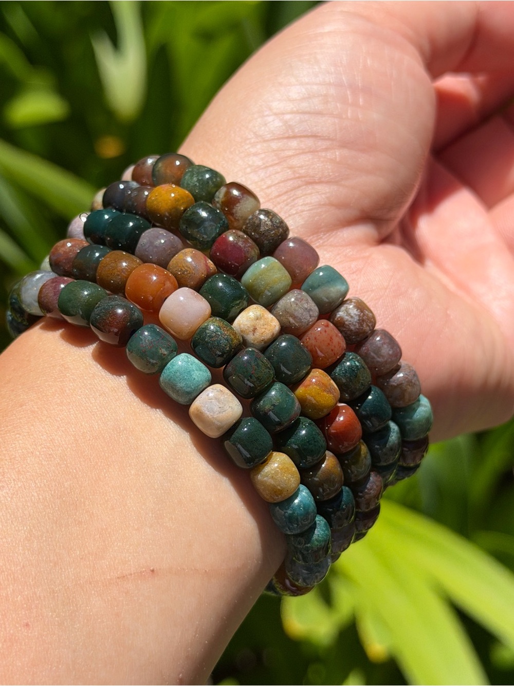 7mm daintry ocean jasper barrel bracelet 1764